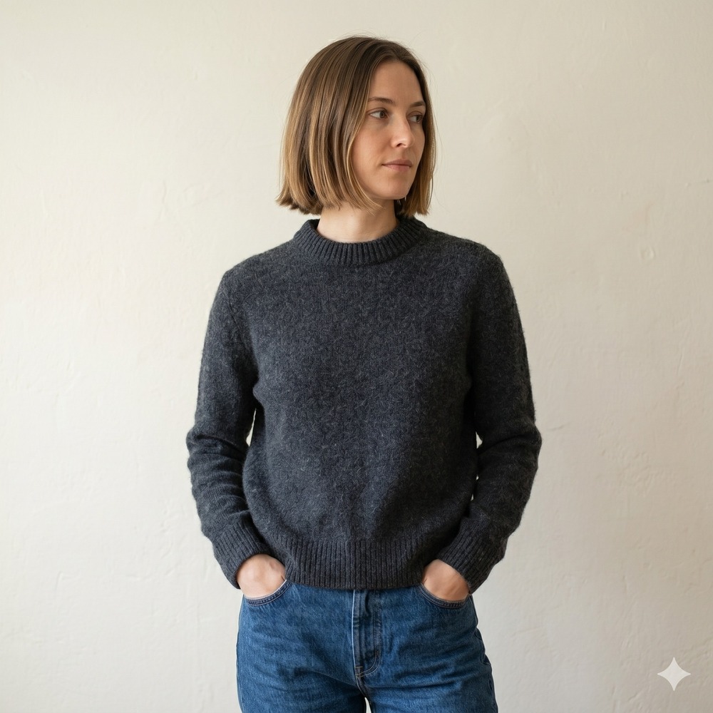 Arket Sweater Womens Small Gray Wool Blend Crew Neck Ribbed Minimalist Scandi
